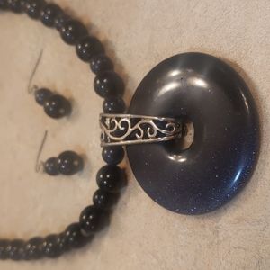 Black Glass necklace and earring set